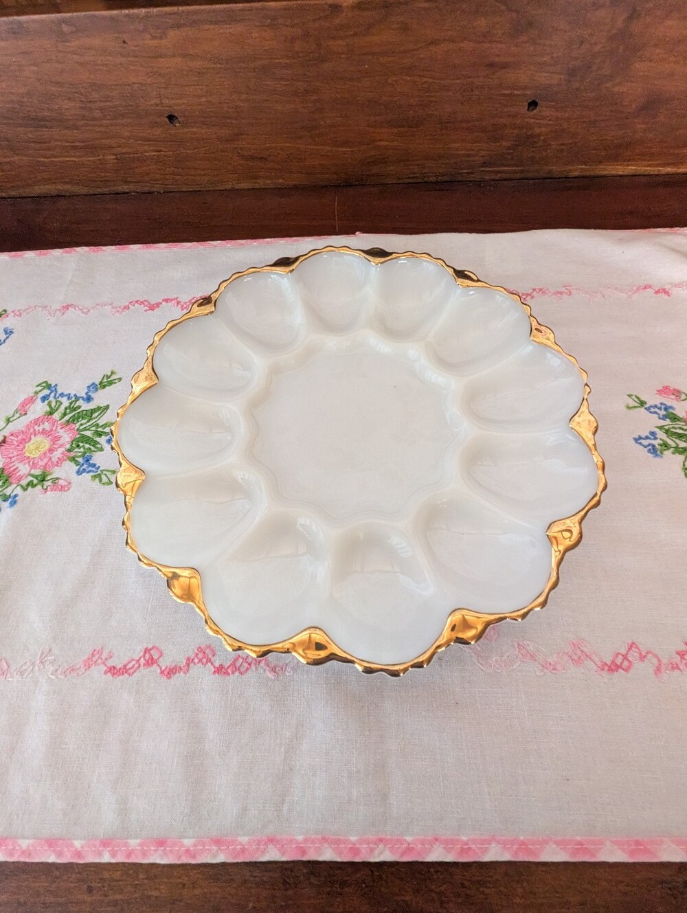 Milk Glass Egg Platter Vintage Anchor Hocking